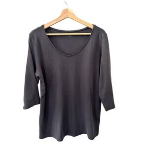 EILEEN FISHER System Organic Cotton Stretch Scoop Neck Tee Shirt Gray Large USA